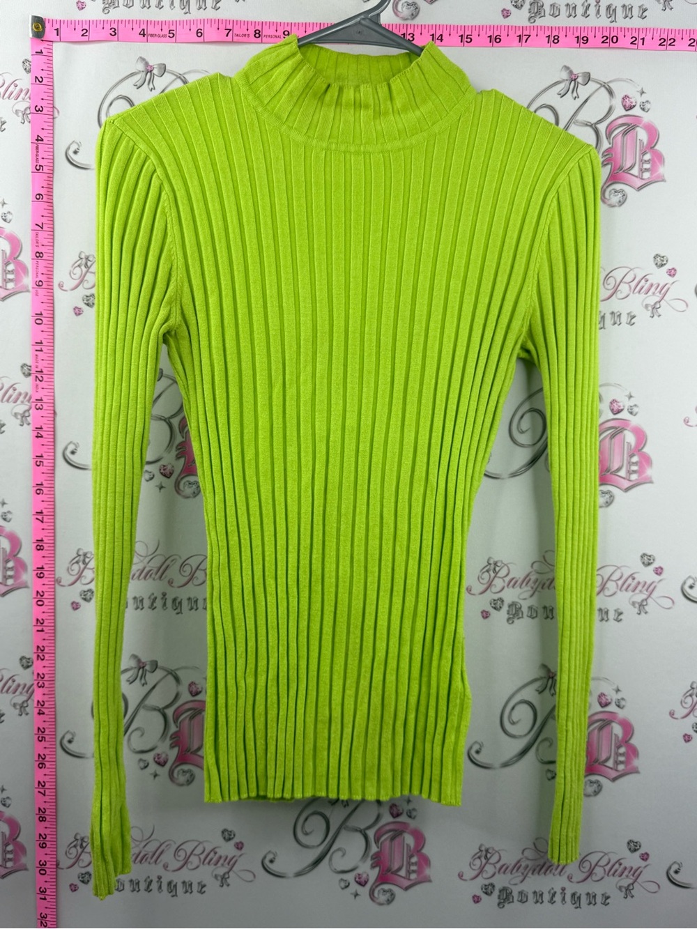 MBYM turtleneck top Lime Green Ribbed Mock Neck Long Sleeve Top